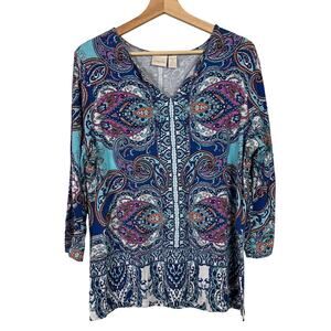Chico's Eclectic Side-Slit Paisley Print Tunic 3/4 Sleeve Chico's 2  (US Large)